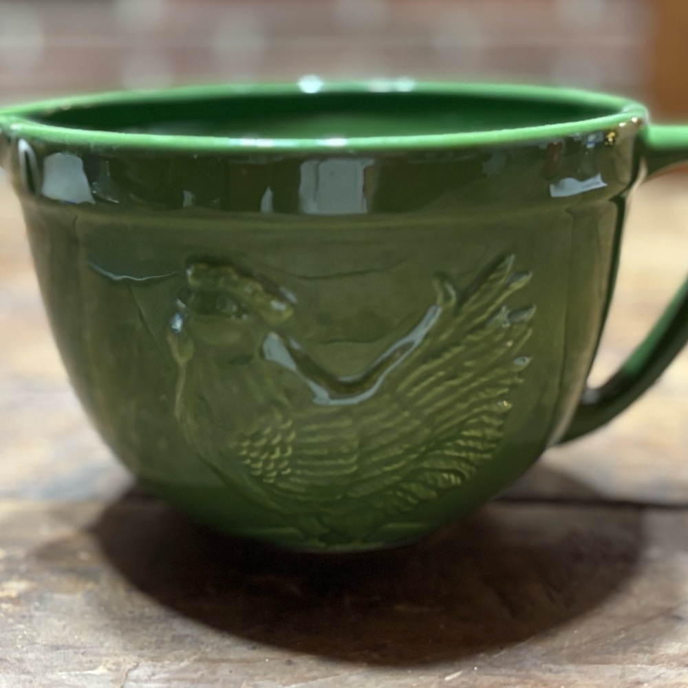 Green Ceramic Mixing Bowl with Rooster